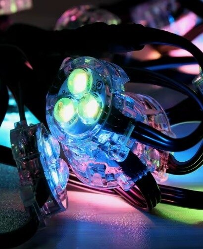 Orca LED fixtures up close, showing the RGB and warm white diodes